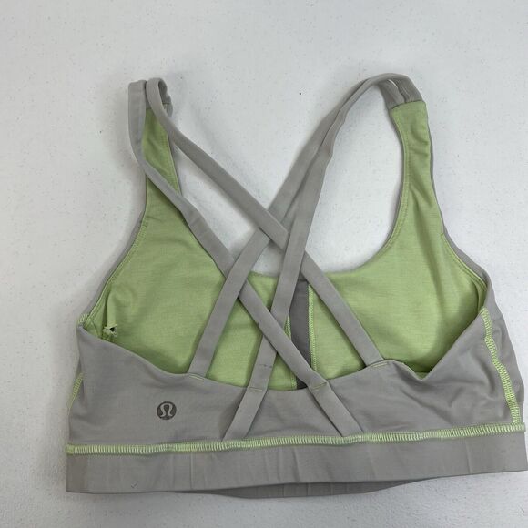 Lululemon Size 6 Energy Bra Medium Support Stretch B / C Cup Gray Lime Green - Picture 6 of 13